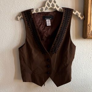 Jones New York Brown Embroidered Vest